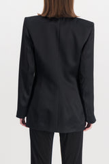V-neck tailored satin blazer with golden buttons