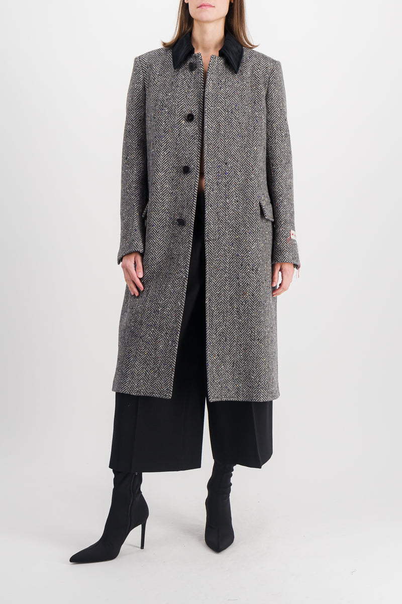 Marni - Wool straight coat with velvet collar