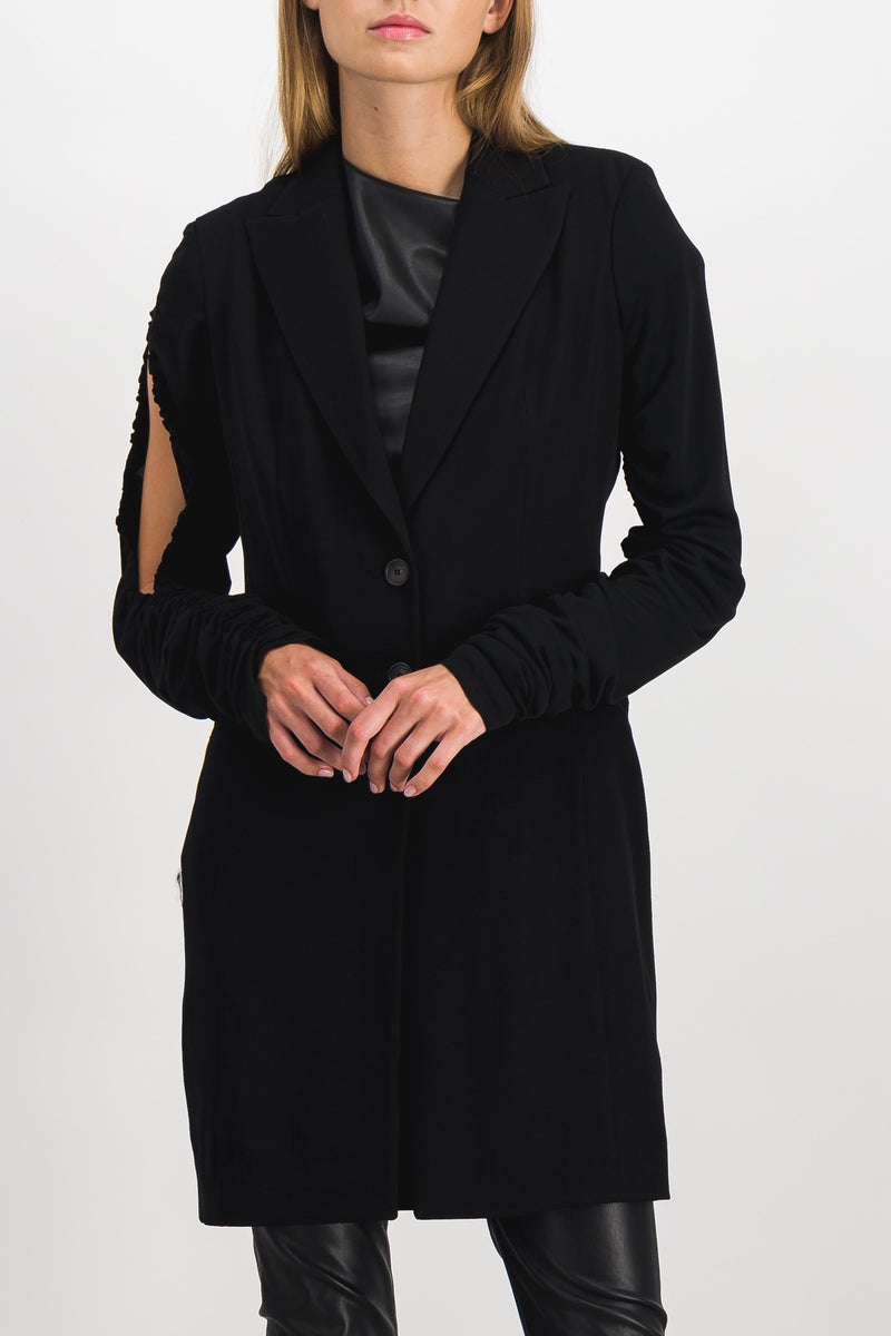 Atlein - Grain de poudre long veste with crêpe de chine draped sleeves