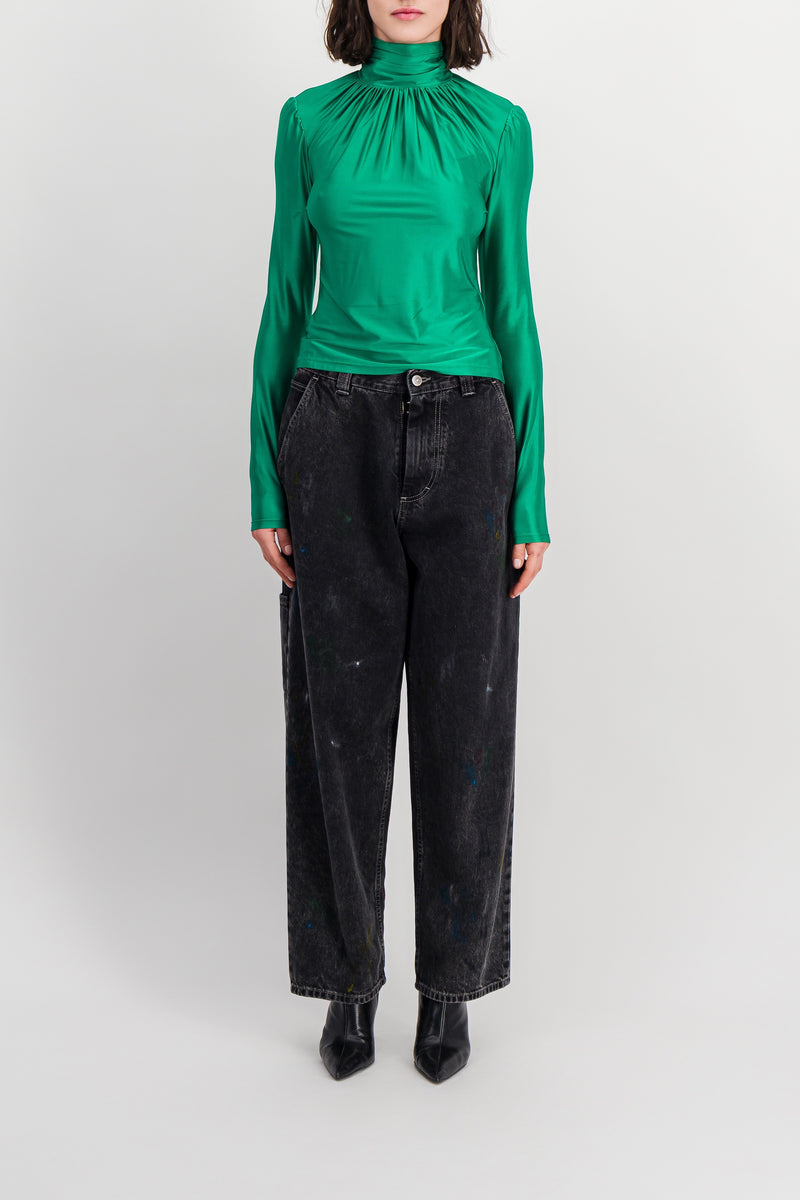 Paco Rabanne - Draped emerald high-neck top