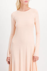 Long sleeved maxi dress in fluid crêpe jersey