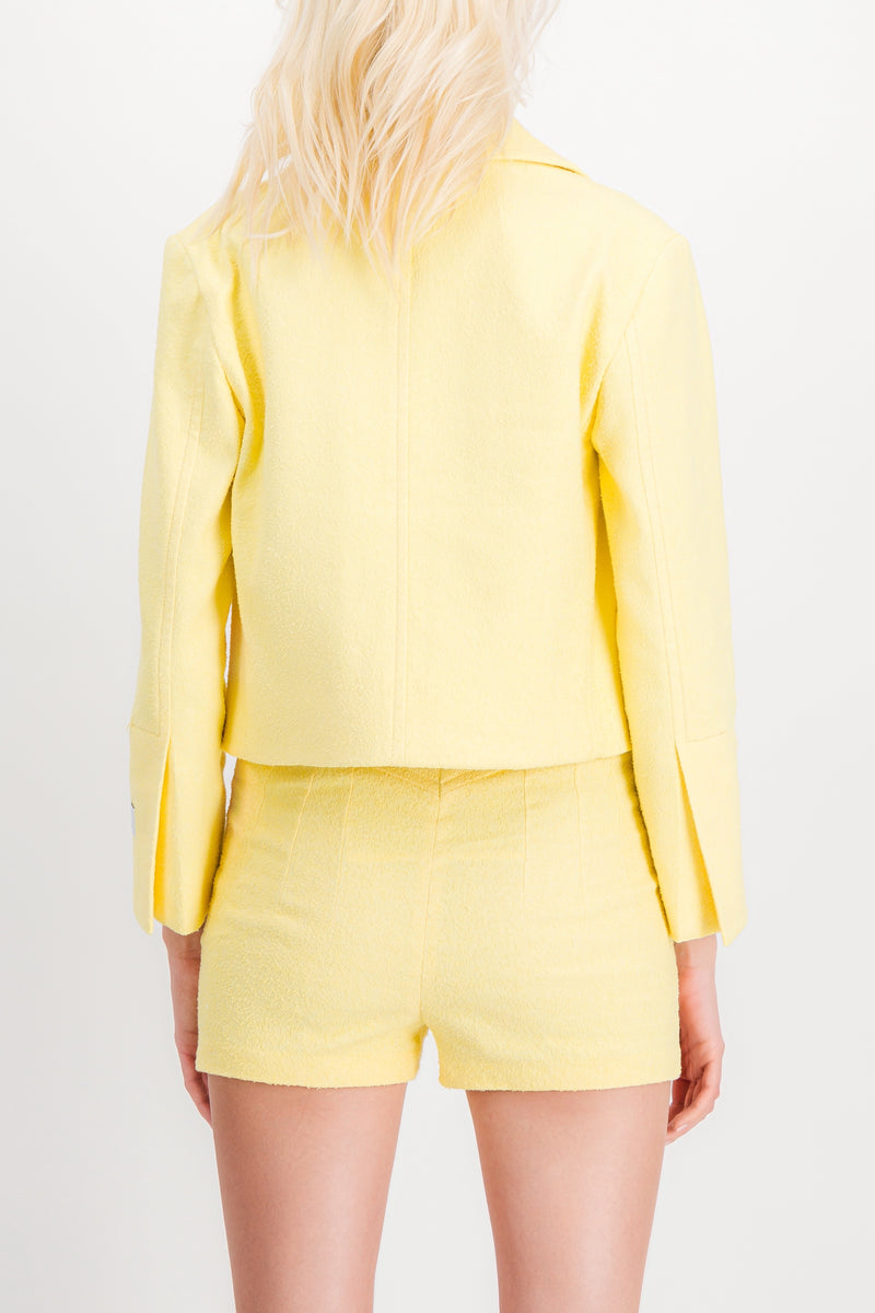 Patou - Yellow tweed mini short with front zippers