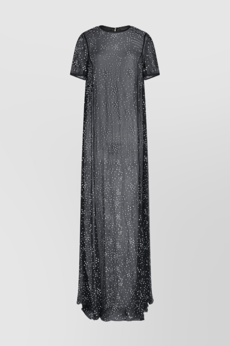 Paco Rabanne - Transparent fluid maxi dress with short sleeve and sliver studs