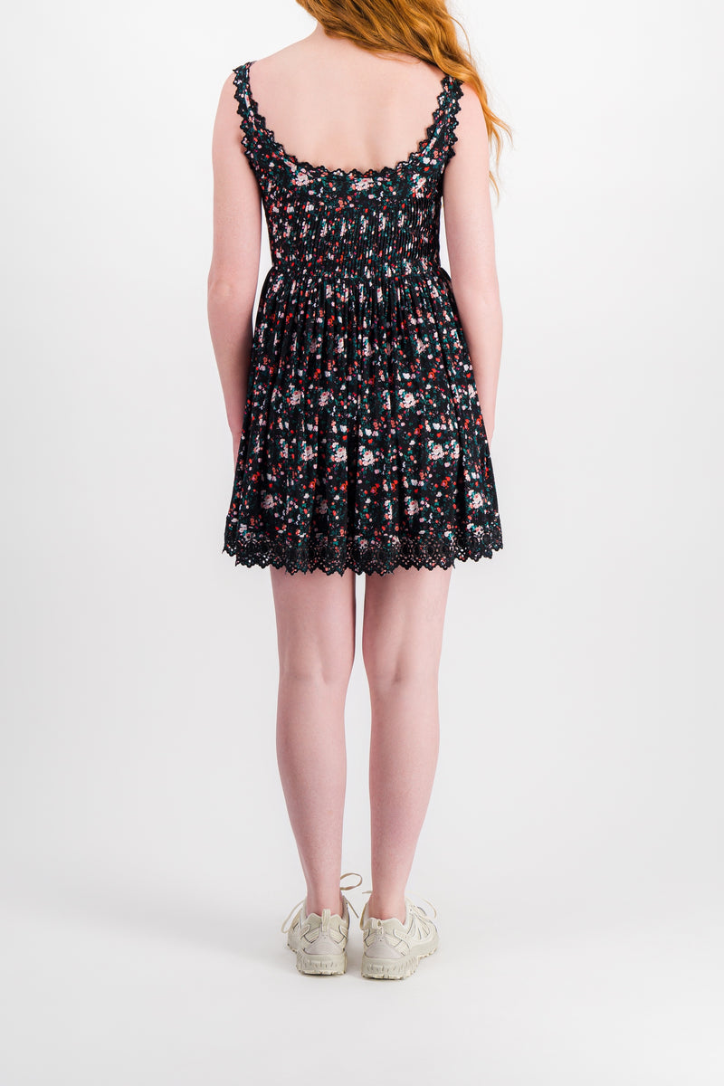 Paco Rabanne - Flower printed mini dress with elasticated waist and lace details