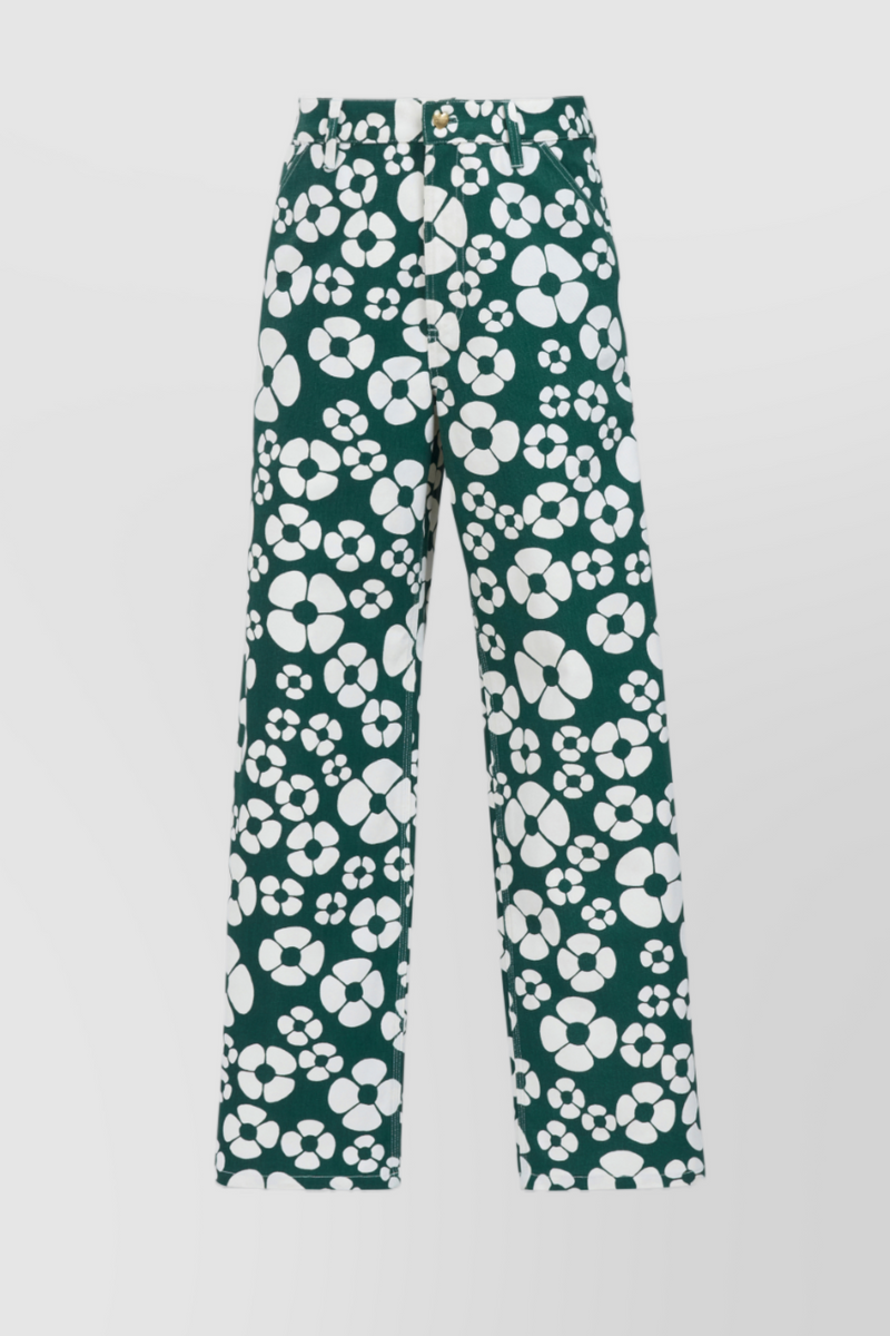 Marni - Flower printed green straight leg pants