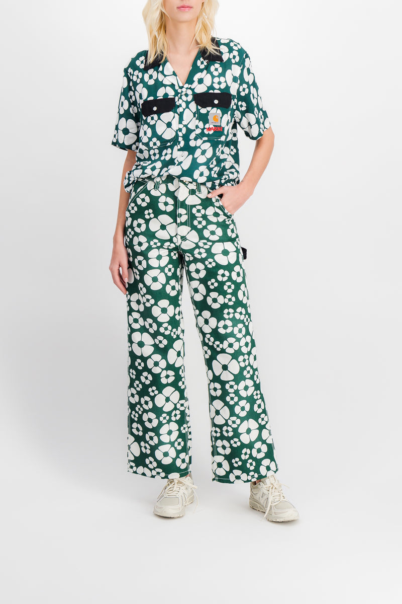 Marni - Flower printed green straight leg pants