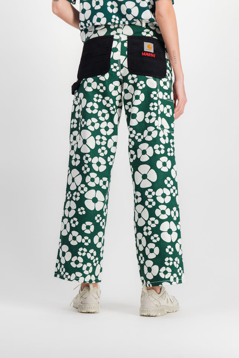 Marni - Flower printed green straight leg pants