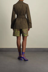 Military-printed low waist canvas bermuda