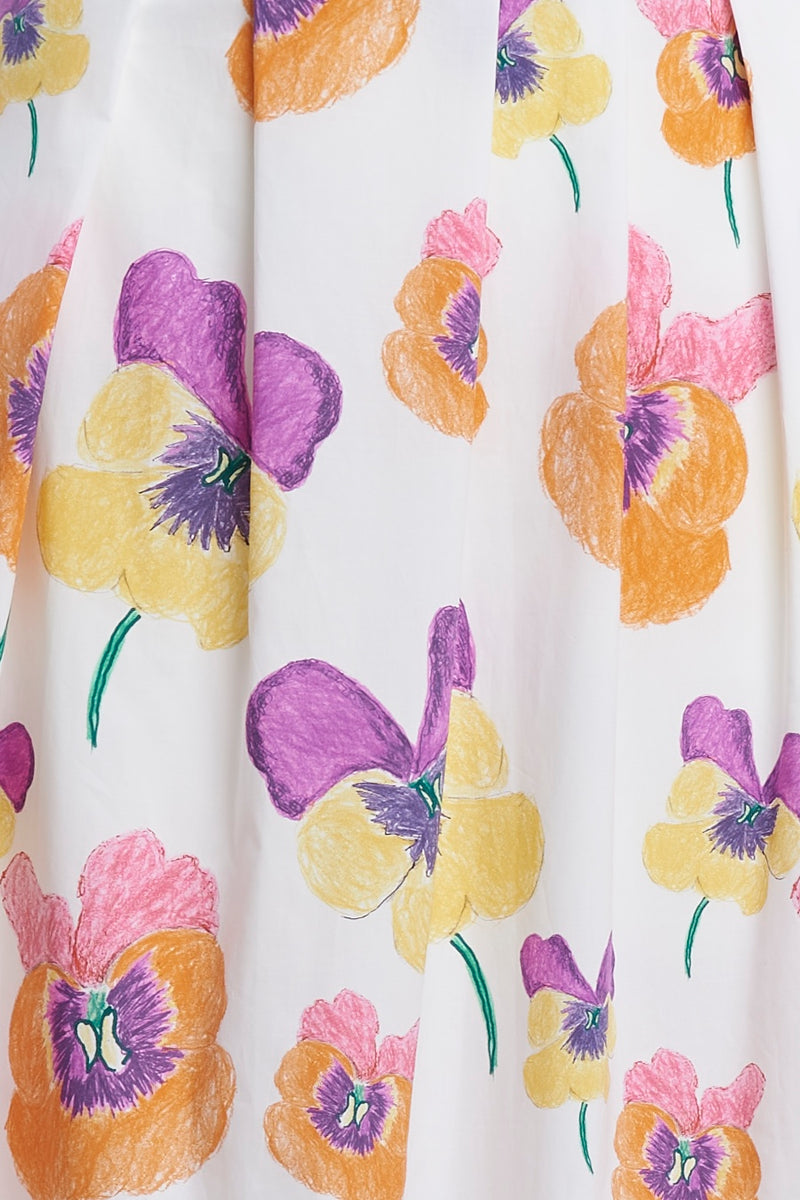 Marni - Pleated cotton midi-skirt with pansies flower print