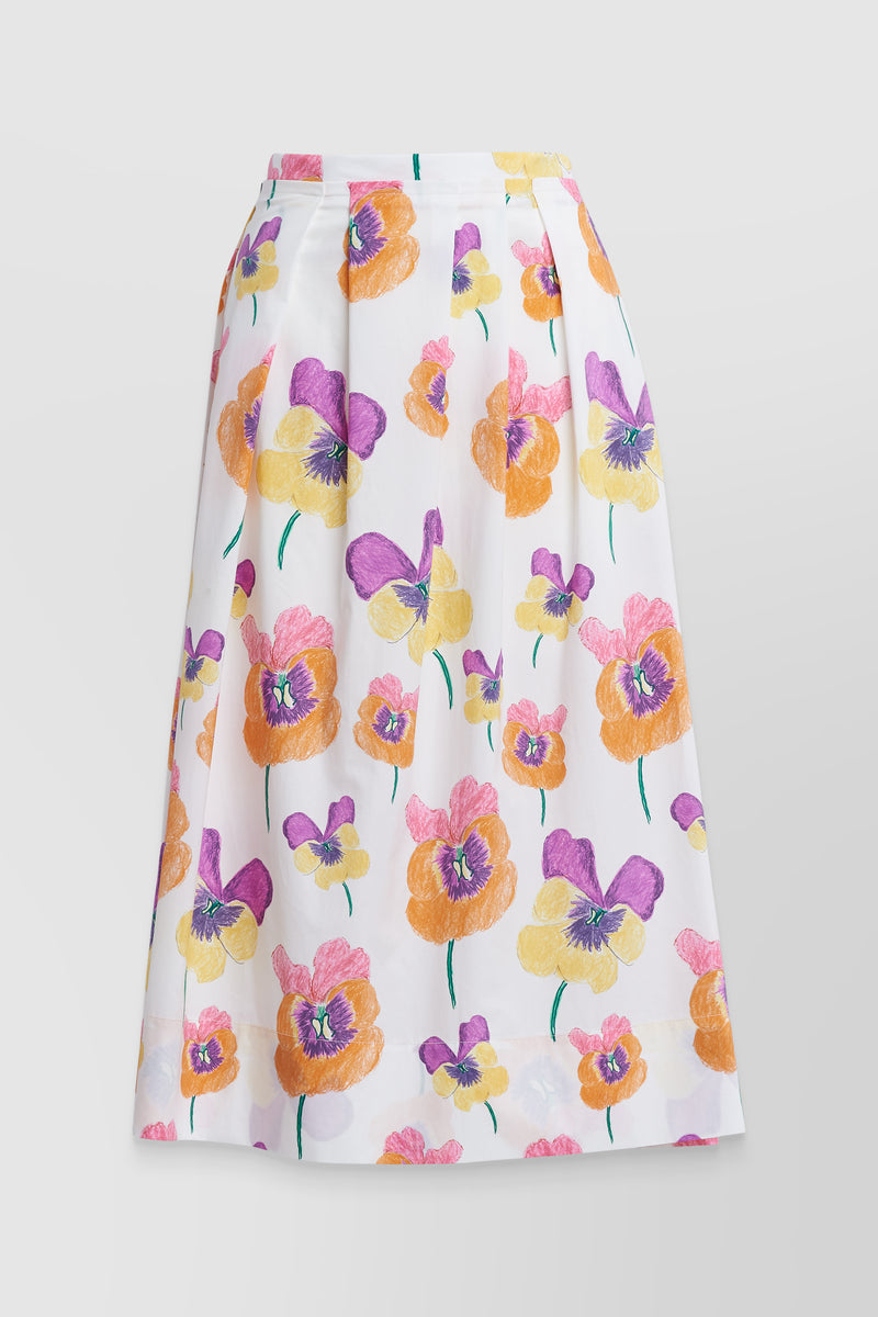 Marni - Pleated cotton midi-skirt with pansies flower print