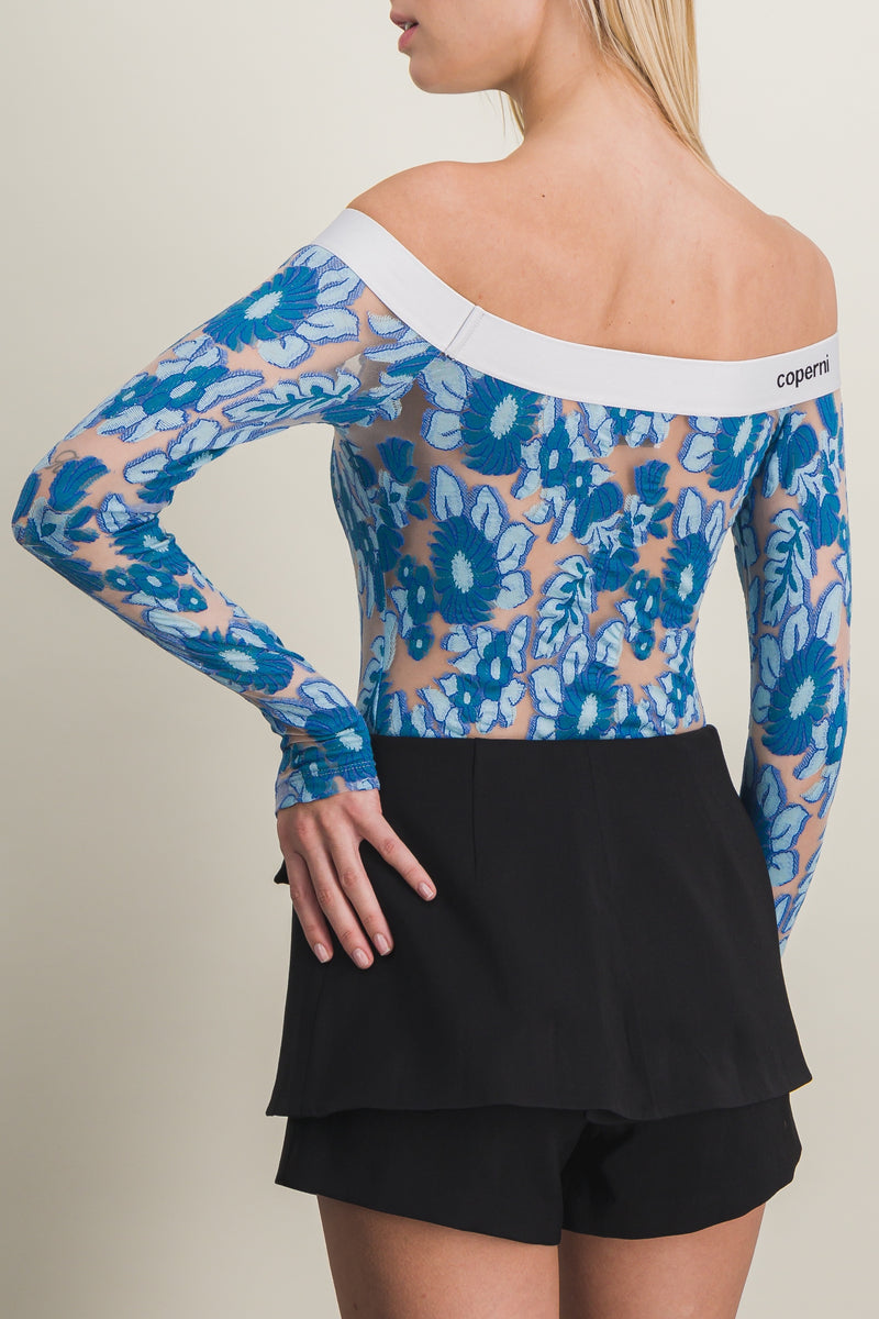 Coperni - Off-the-shoulders jersey stretch bodysuit with Devereaux flower all over