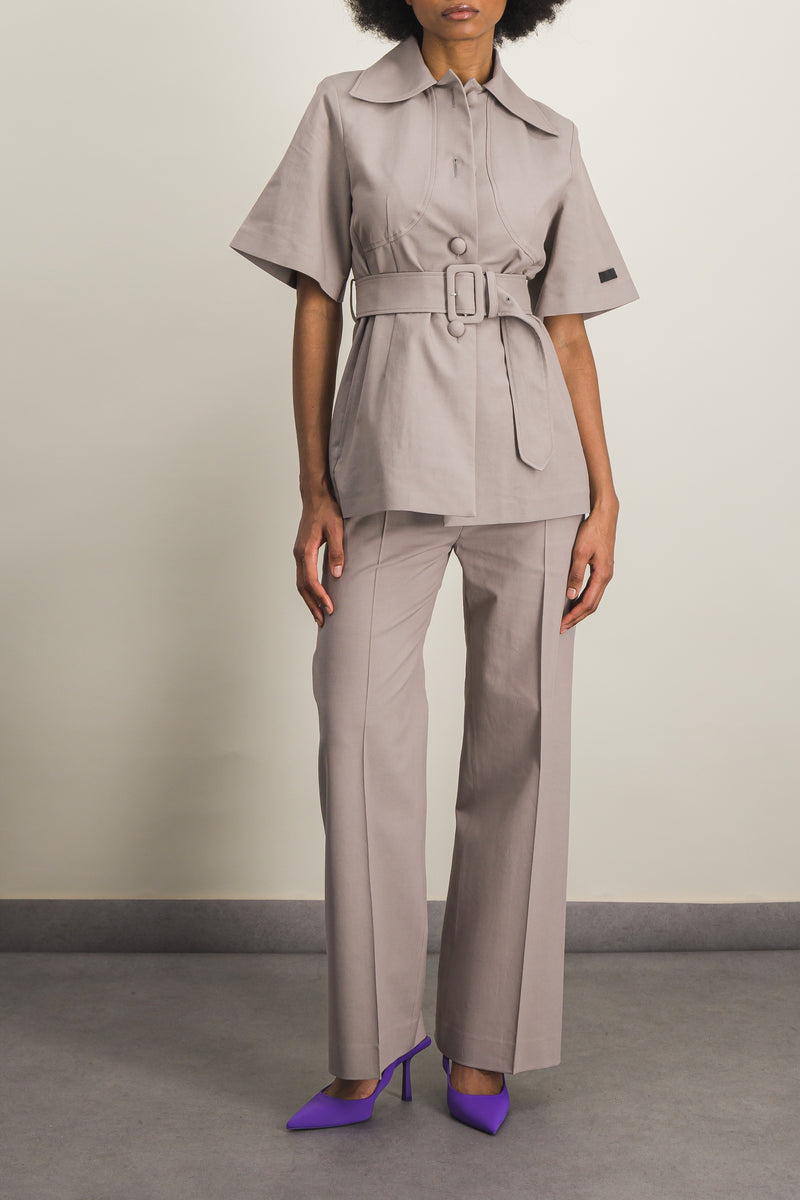 Patou - Organic cotton and wool short sleeved belted jacket