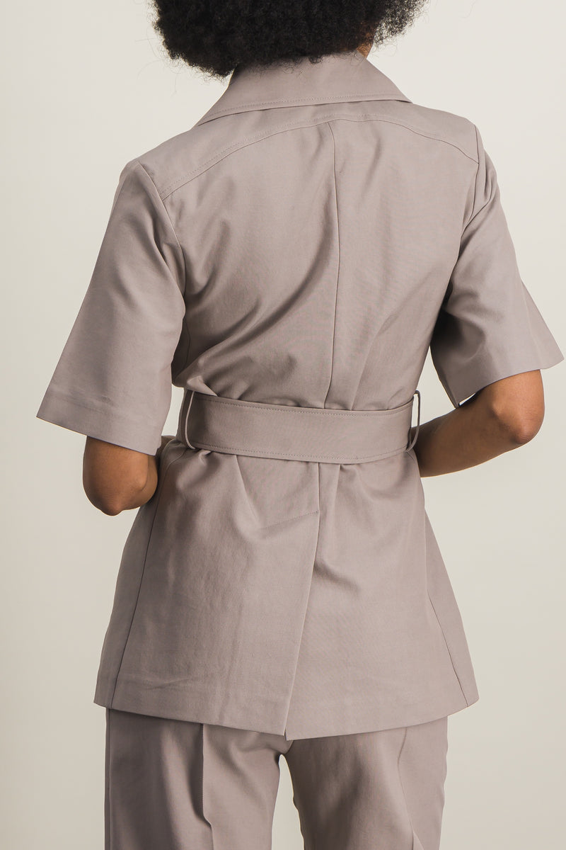 Patou - Organic cotton and wool short sleeved belted jacket