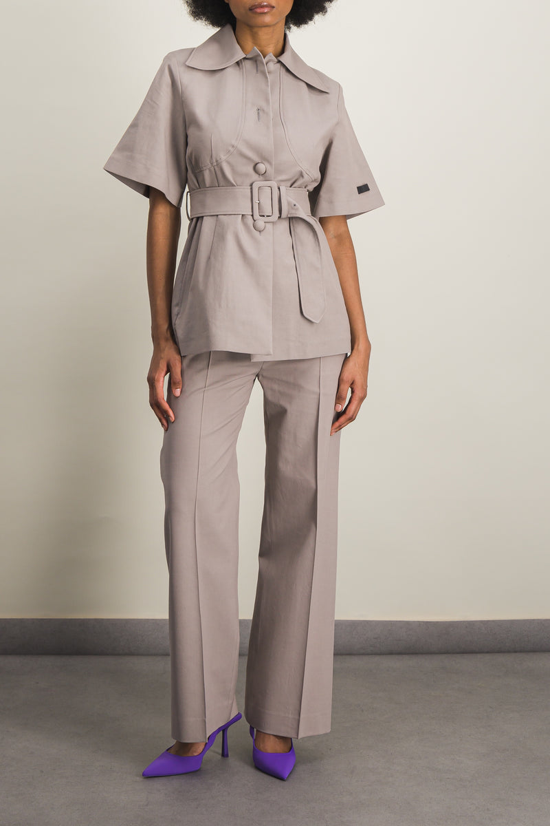 Patou - Taupe organic cotton and wool long tailored straight leg pants