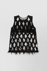Bi-fabric top with cut-outs and contrast lining