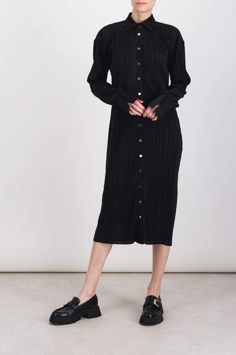 Atlein - Pleated recycled jersey satin longsleeved midi shirt dress