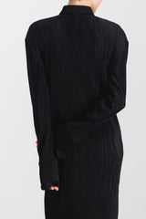 Pleated recycled jersey satin longsleeved midi shirt dress