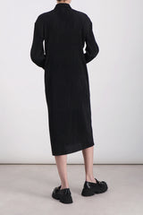 Pleated recycled jersey satin longsleeved midi shirt dress