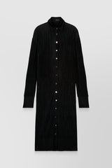 Pleated recycled jersey satin longsleeved midi shirt dress
