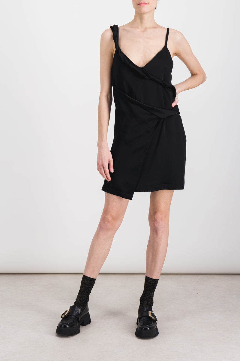 Atlein - Asymmetric straps draped crêpe satin mini dress