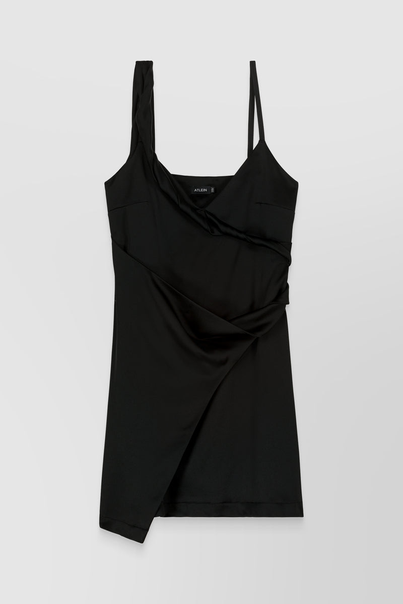 Atlein - Asymmetric straps draped crêpe satin mini dress