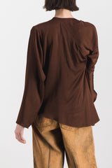 Asymmetric draped crêpe satin long sleeved top