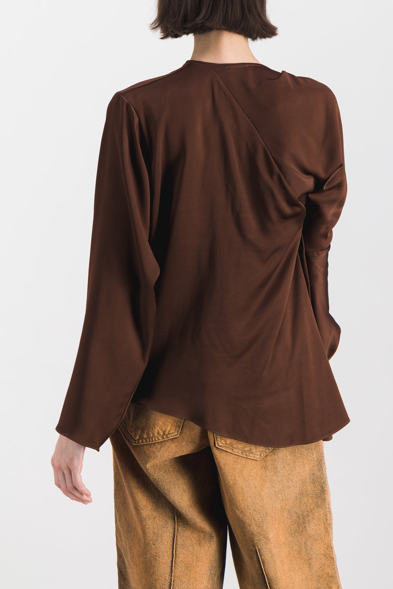 Atlein - Asymmetric draped crêpe satin long sleeved top
