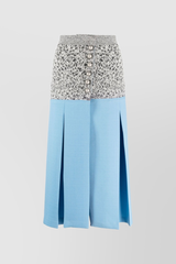 Wool crêpe bi-color midi skirt with side slit