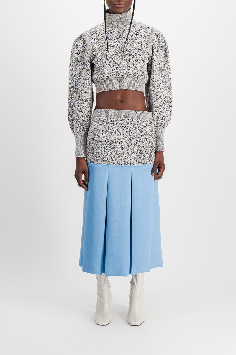 Paco Rabanne - Wool crêpe bi-color midi skirt with side slit
