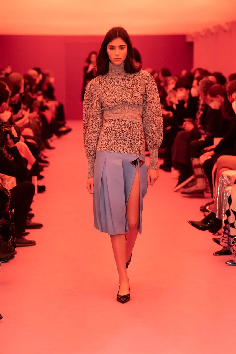 Paco Rabanne - Wool crêpe bi-color midi skirt with side slit
