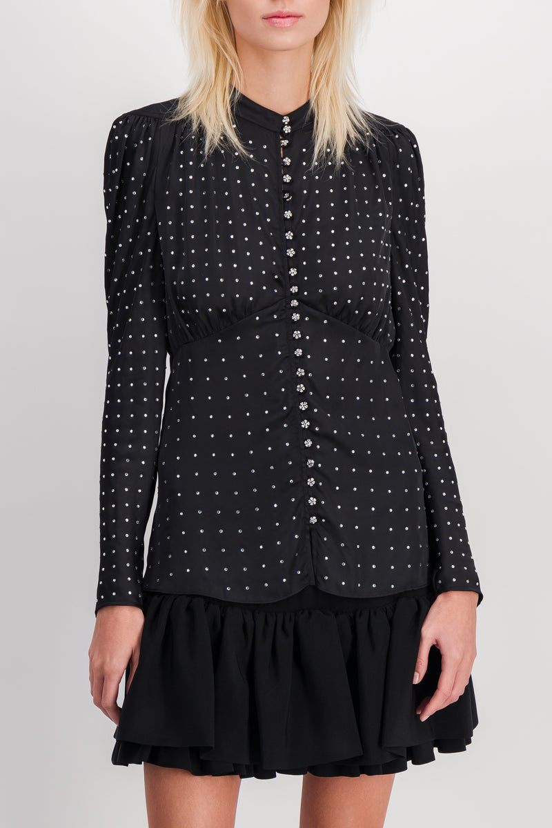Paco Rabanne - Light satin blouse with cristaux and cristal buttons