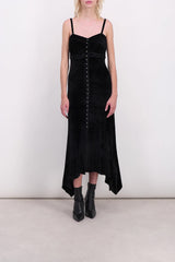 Jersey velvet maxi slip dress with handkerchief hem